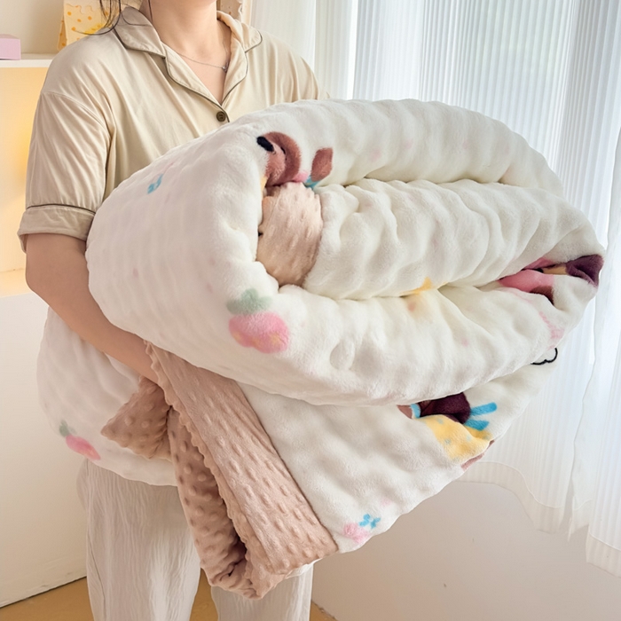 91家纺网 家纺一手货源 找家纺 （总）默忆 2025新款印花兔毛绒双面绒被子豆豆被兔兔绒冬被春秋被被芯