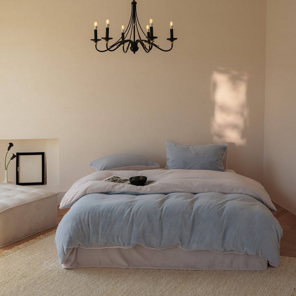 91家纺网 家纺一手货源 找家纺 简纯主义 2025新款撞色牛奶绒那不勒斯系列四件套 浅云蓝