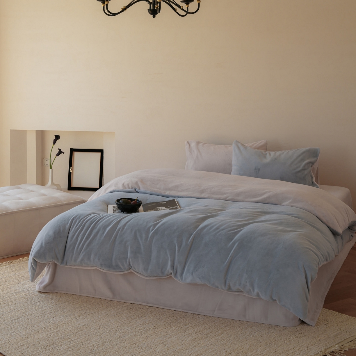 91家纺网 家纺一手货源 找家纺 简纯主义 2025新款撞色牛奶绒那不勒斯系列四件套 浅云蓝