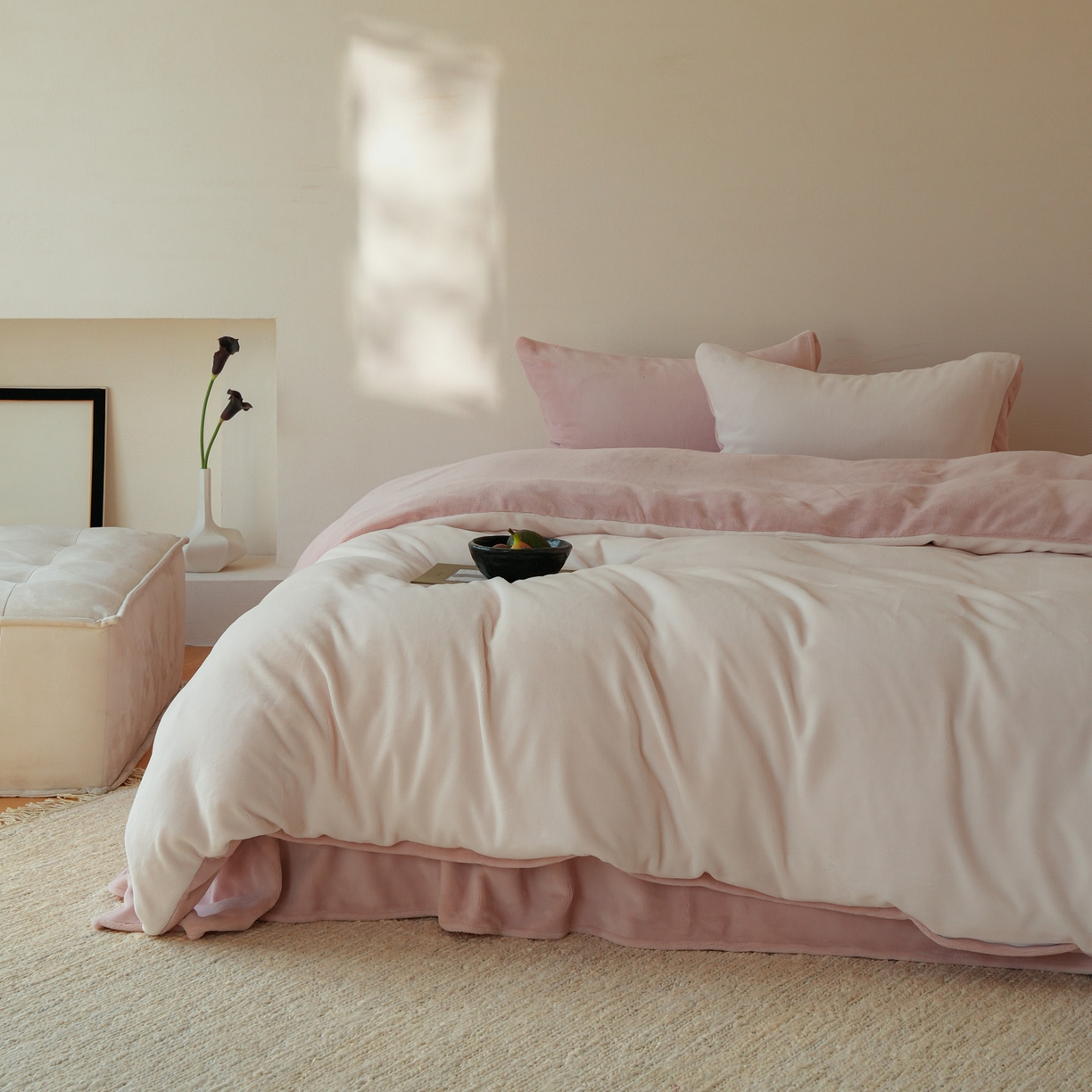 91家纺网 家纺一手货源 找家纺 简纯主义 2025新款撞色牛奶绒那不勒斯系列四件套 仙仙粉