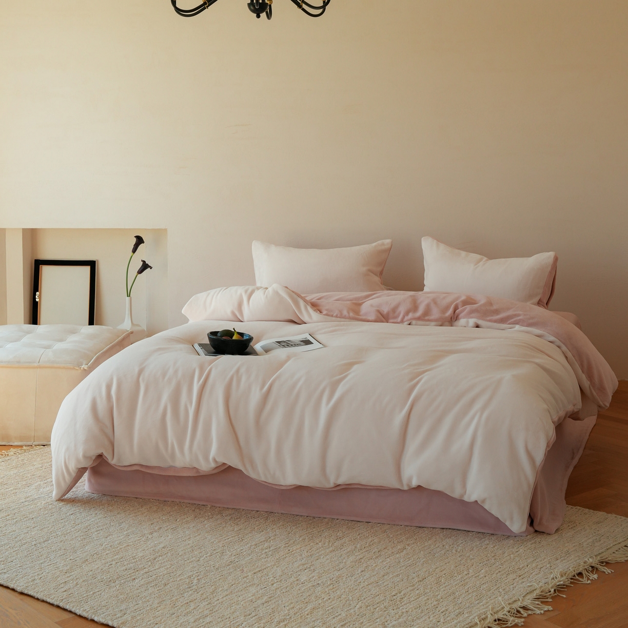 91家纺网 家纺一手货源 找家纺 简纯主义 2025新款撞色牛奶绒那不勒斯系列四件套 仙仙粉