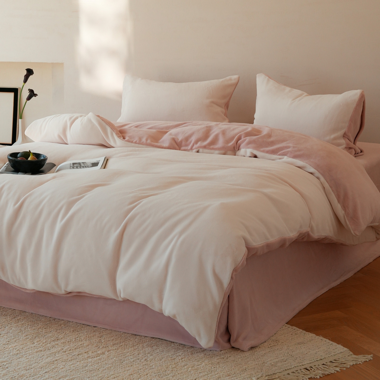 91家纺网 家纺一手货源 找家纺 简纯主义 2025新款撞色牛奶绒那不勒斯系列四件套 仙仙粉