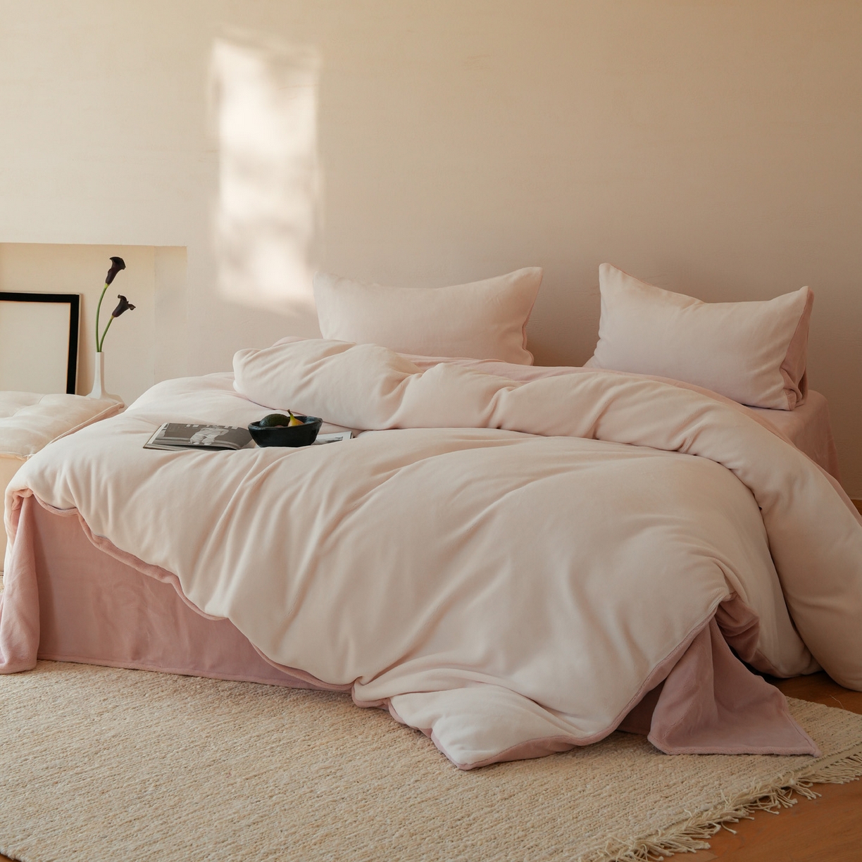 91家纺网 家纺一手货源 找家纺 简纯主义 2025新款撞色牛奶绒那不勒斯系列四件套 仙仙粉