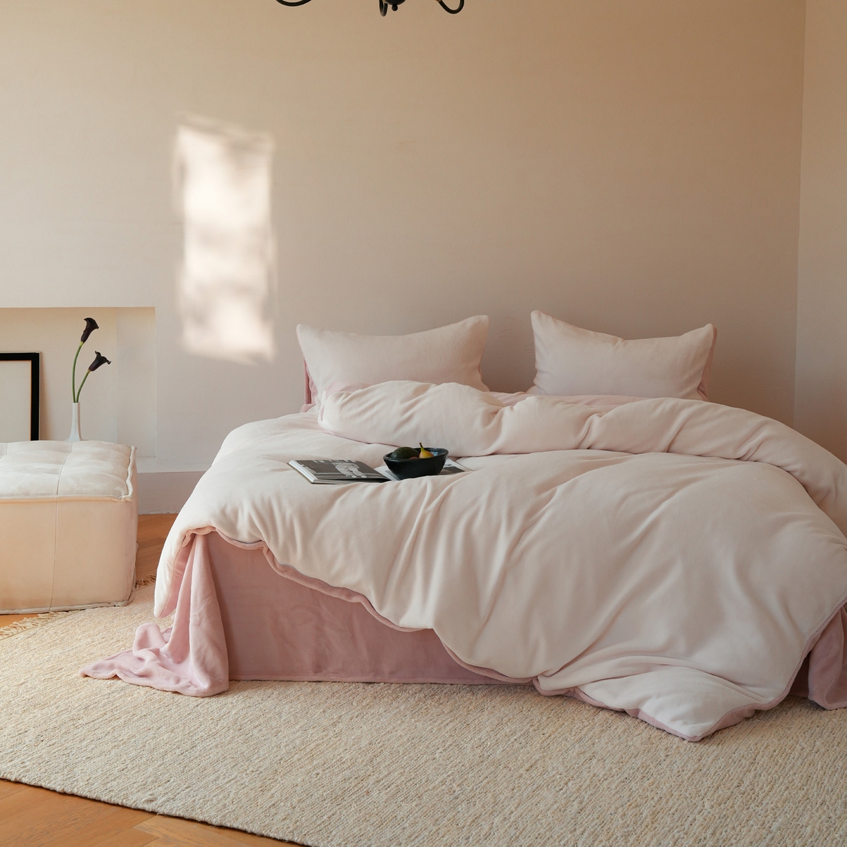 91家纺网 家纺一手货源 找家纺 简纯主义 2025新款撞色牛奶绒那不勒斯系列四件套 仙仙粉