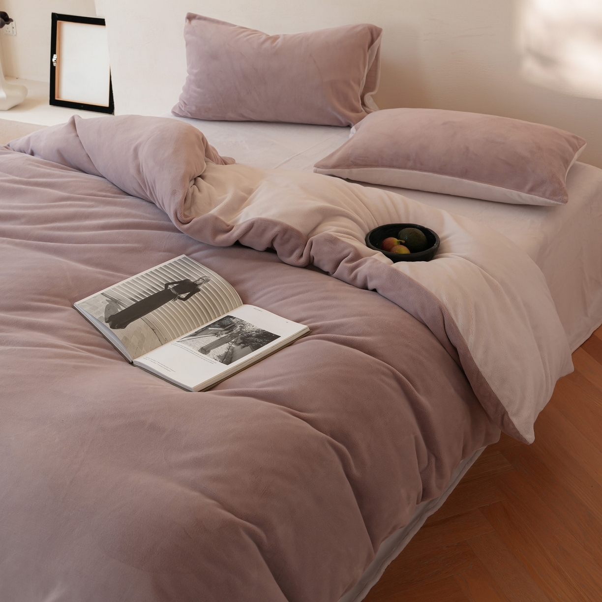 简纯主义 2025新款撞色牛奶绒那不勒斯系列四件套 芋泥