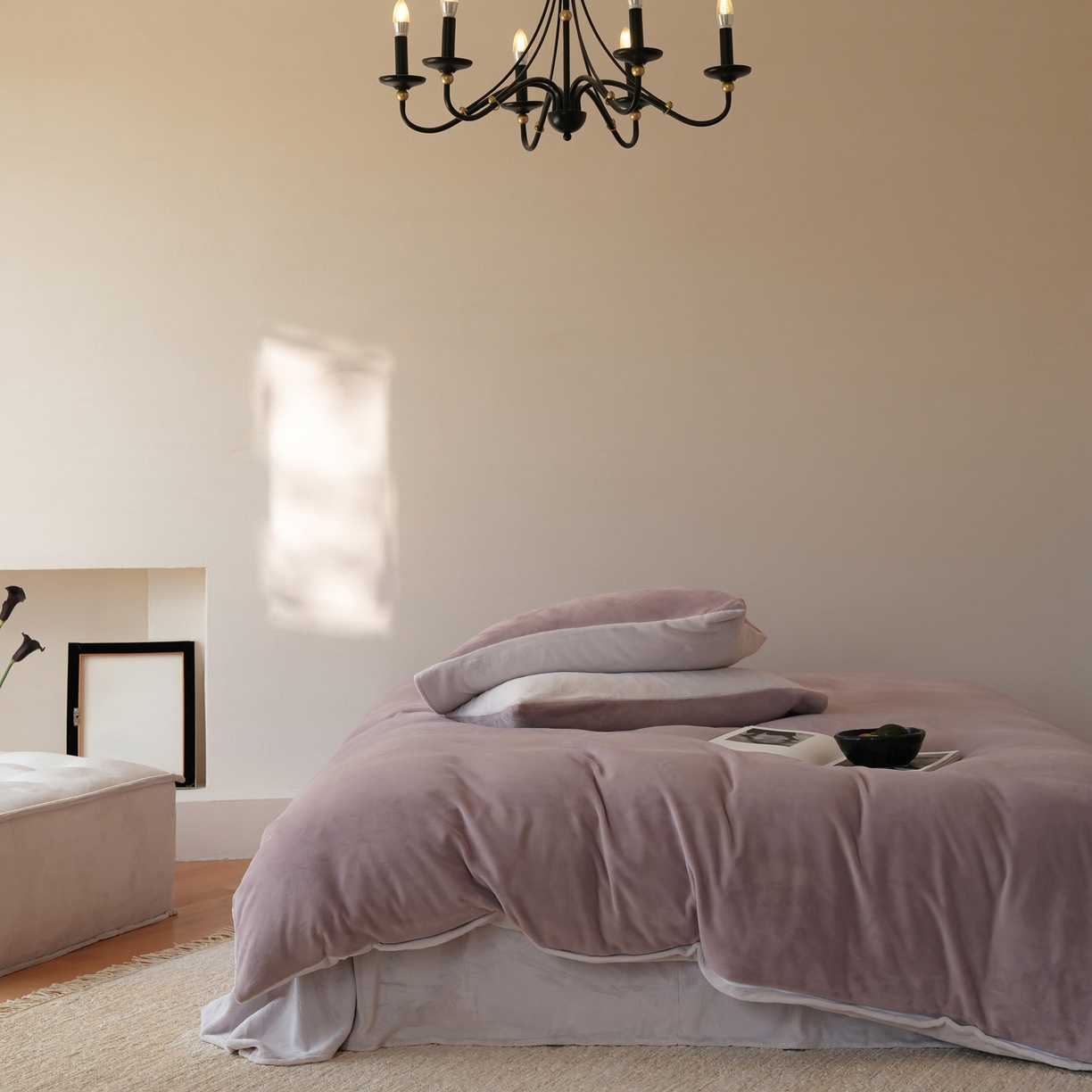 91家纺网 家纺一手货源 找家纺 简纯主义 2025新款撞色牛奶绒那不勒斯系列四件套 芋泥