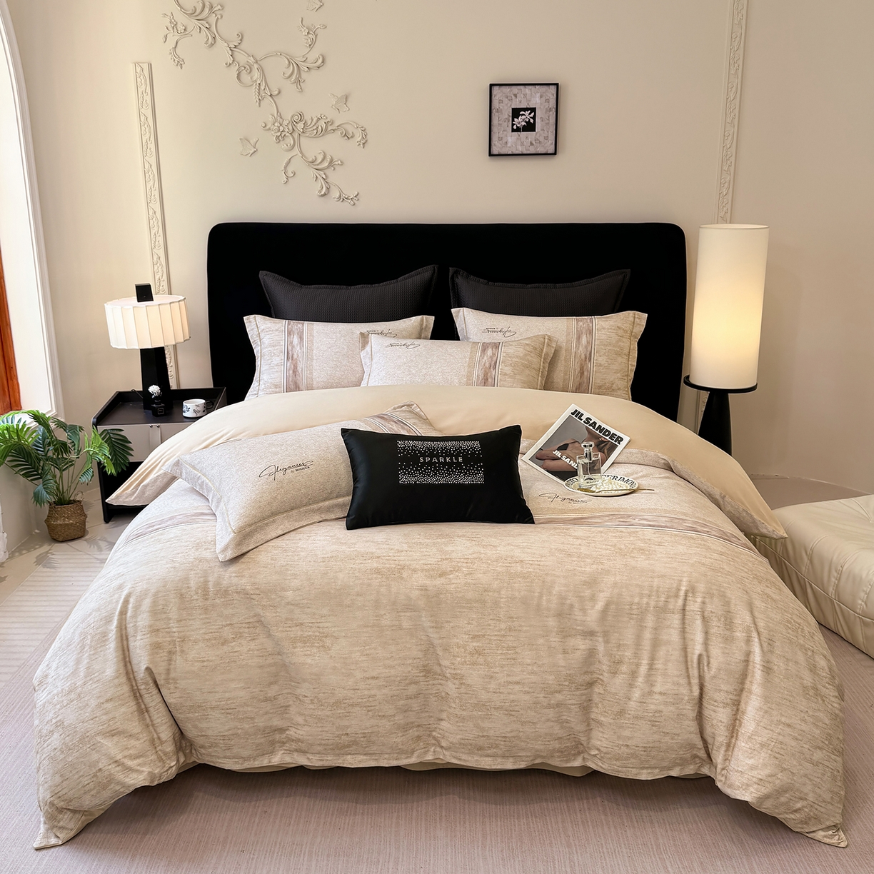 91家纺网 家纺一手货源 找家纺 星座家纺 2025秋冬新款全棉磨毛数码印花四件套 枕月织梦-黄