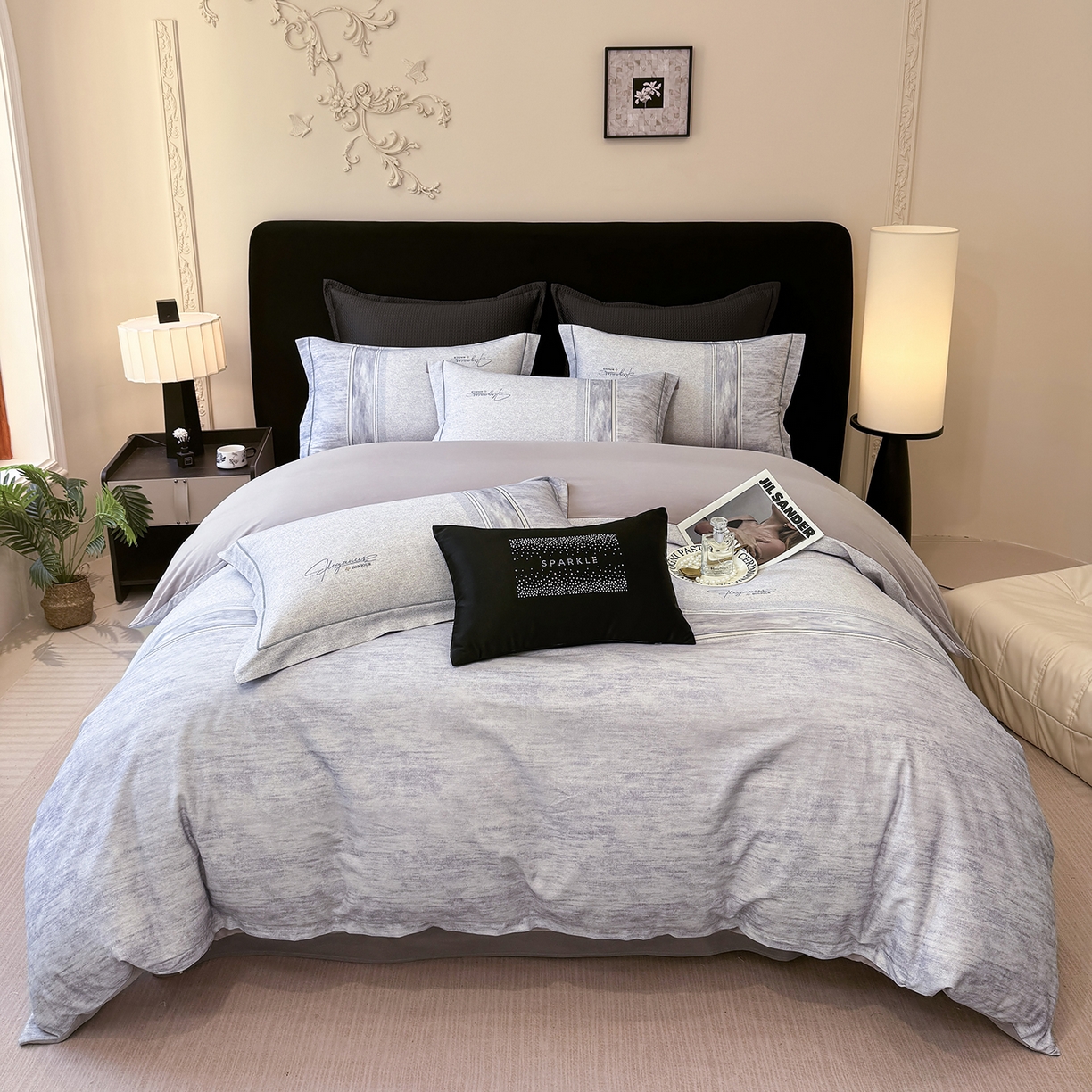 91家纺网 家纺一手货源 找家纺 星座家纺 2025秋冬新款全棉磨毛数码印花四件套 枕月织梦-紫