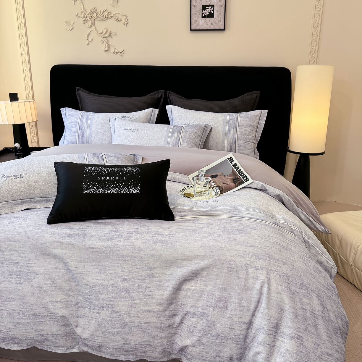 91家纺网 家纺一手货源 找家纺 星座家纺 2025秋冬新款全棉磨毛数码印花四件套 枕月织梦-紫