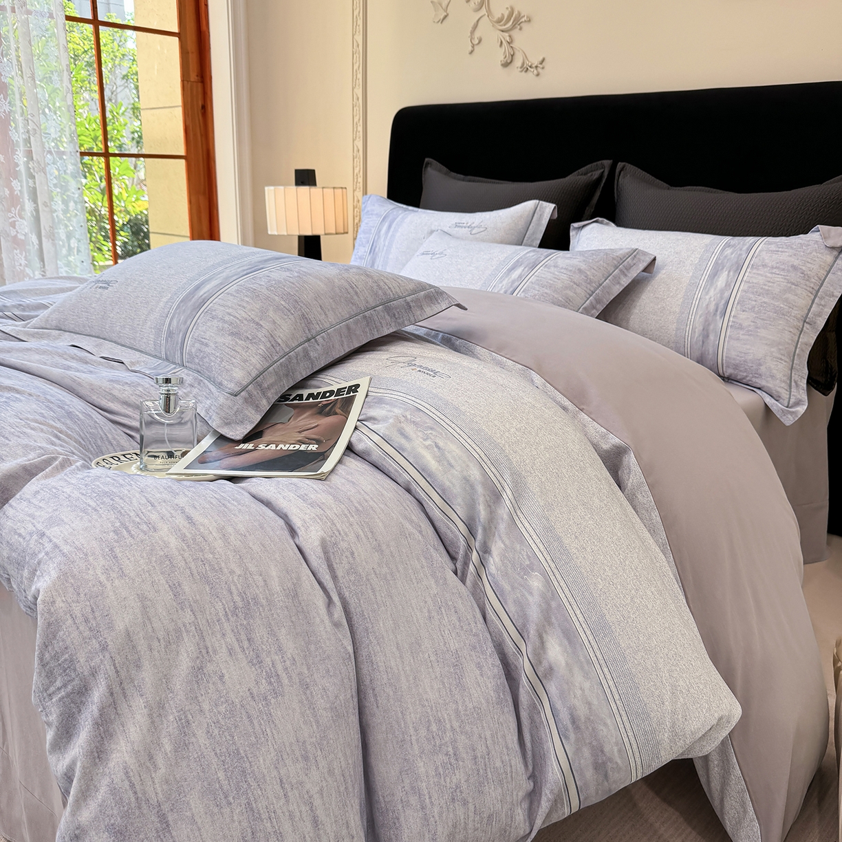 91家纺网 家纺一手货源 找家纺 星座家纺 2025秋冬新款全棉磨毛数码印花四件套 枕月织梦-紫