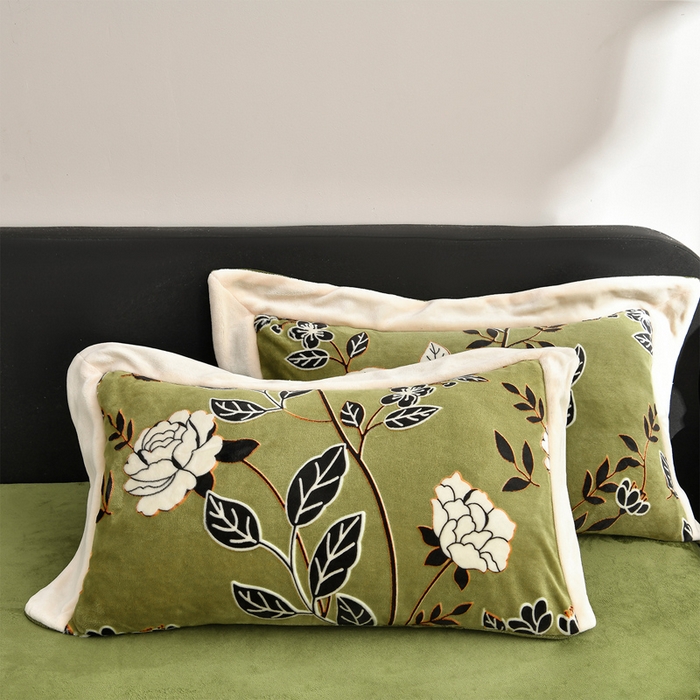 91家纺网 家纺一手货源 找家纺 妮恒美家纺 2025新款高克重婴儿绒四件套-知秋系列 知秋-茶绿