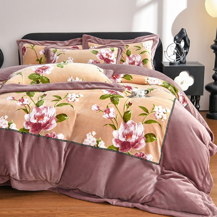 91家纺网 家纺一手货源 找家纺 妮恒美家纺 2025新款高克重婴儿绒四件套-知秋系列 知秋-拿铁