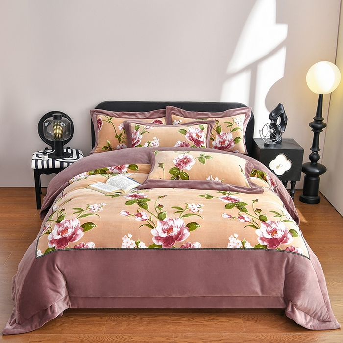 91家纺网 家纺一手货源 找家纺 妮恒美家纺 2025新款高克重婴儿绒四件套-知秋系列 知秋-拿铁