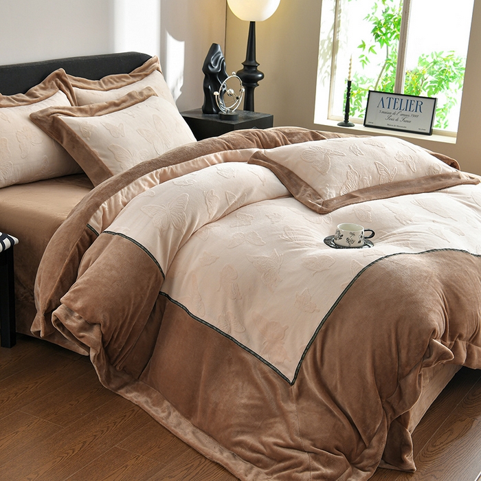 妮恒美家纺 2025新款高克重婴儿绒四件套-知秋系列 蝶恋-高级咖