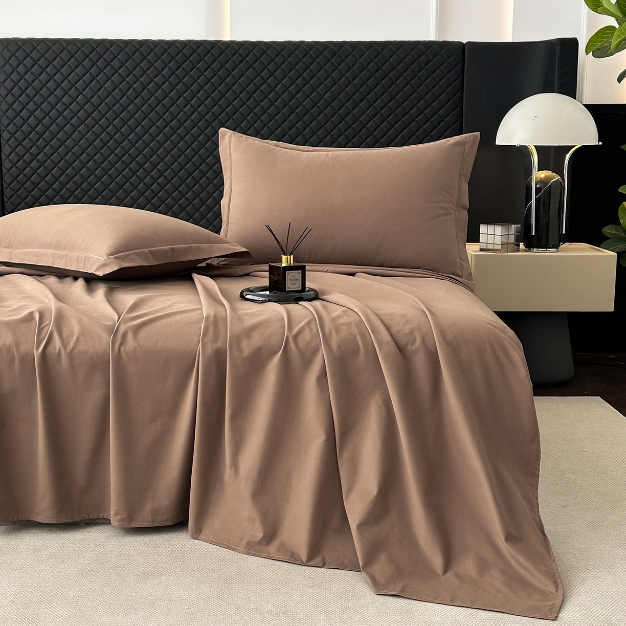 91家纺网 家纺一手货源 找家纺 宝时兰 2025新款加厚100%全棉长绒棉纯色磨毛单品床单纯棉枕套高密【提供买家秀/可定制其他尺寸】 摩卡棕