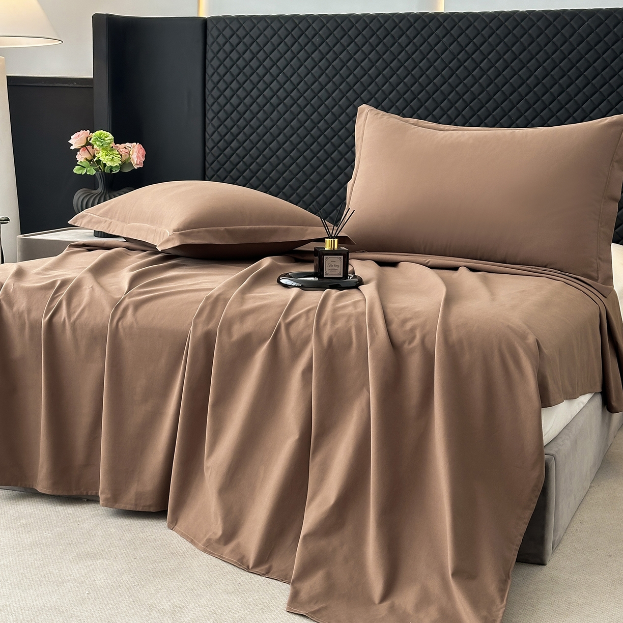91家纺网 家纺一手货源 找家纺 宝时兰 2025新款加厚100%全棉长绒棉纯色磨毛单品床单纯棉枕套高密【提供买家秀/可定制其他尺寸】 摩卡棕