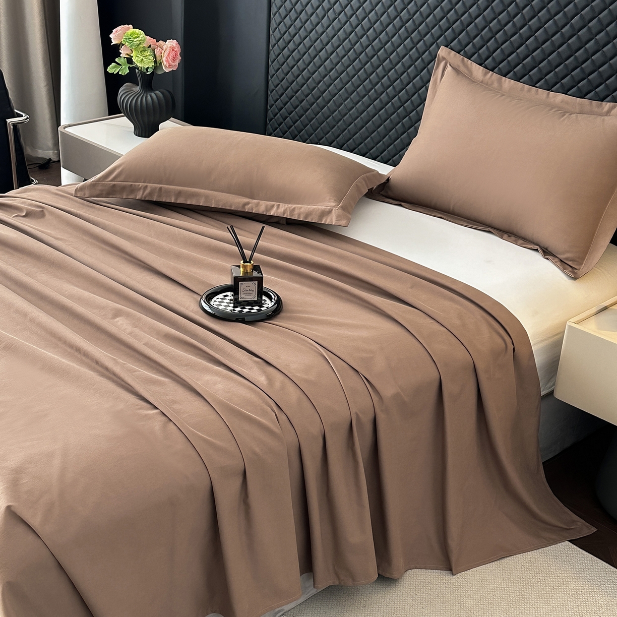 91家纺网 家纺一手货源 找家纺 宝时兰 2025新款加厚100%全棉长绒棉纯色磨毛单品床单纯棉枕套高密【提供买家秀/可定制其他尺寸】 摩卡棕