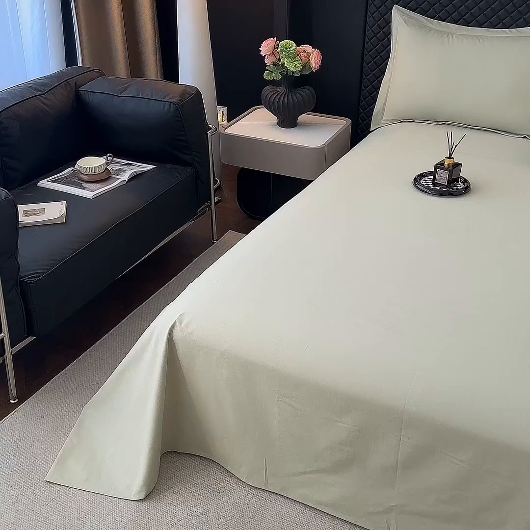 91家纺网 家纺一手货源 找家纺 宝时兰 2025新款加厚100%全棉长绒棉纯色磨毛单品床单纯棉枕套高密【提供买家秀/可定制其他尺寸】 沫绿