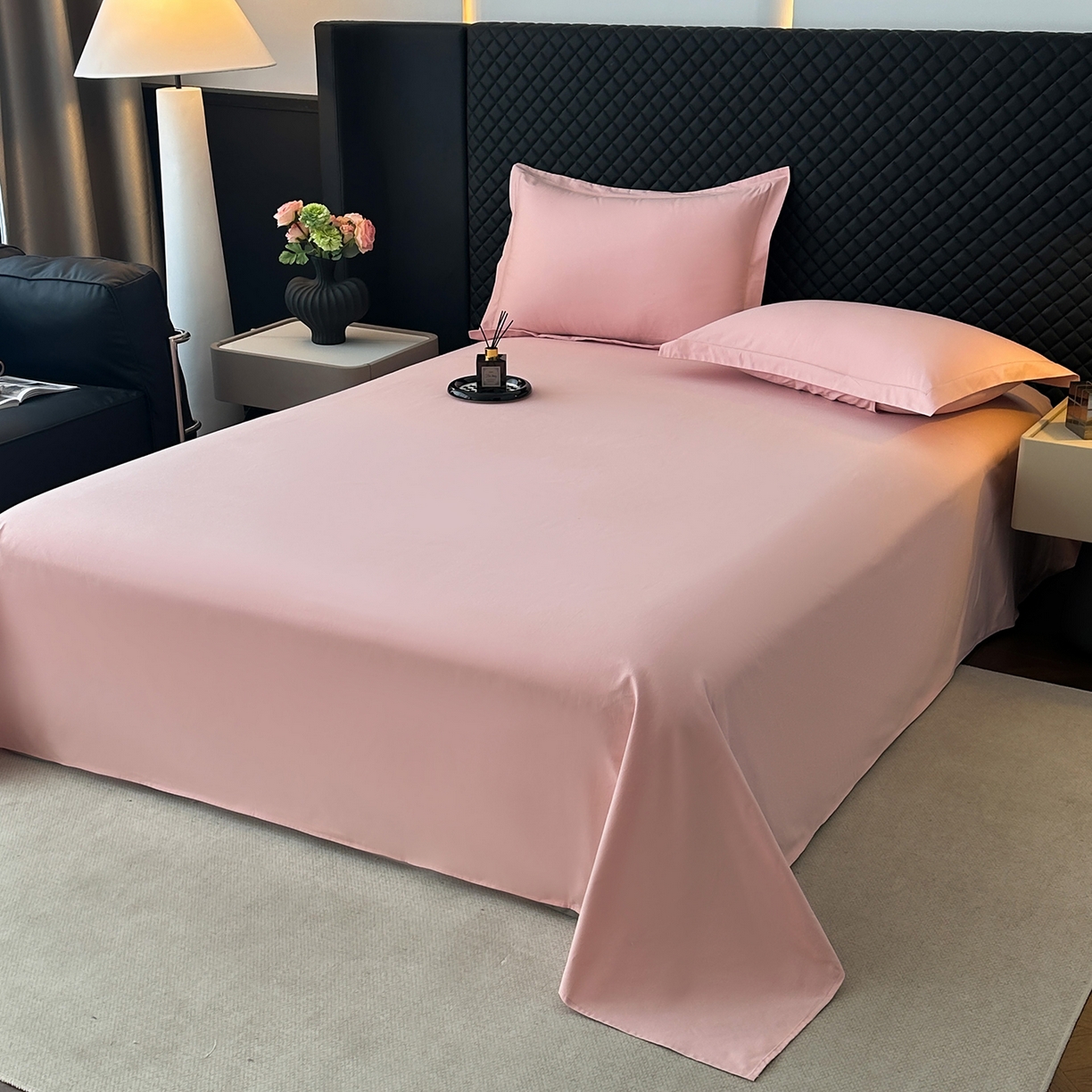 91家纺网 家纺一手货源 找家纺 宝时兰 2025新款加厚100%全棉长绒棉纯色磨毛单品床单纯棉枕套高密【提供买家秀/可定制其他尺寸】 木槿粉