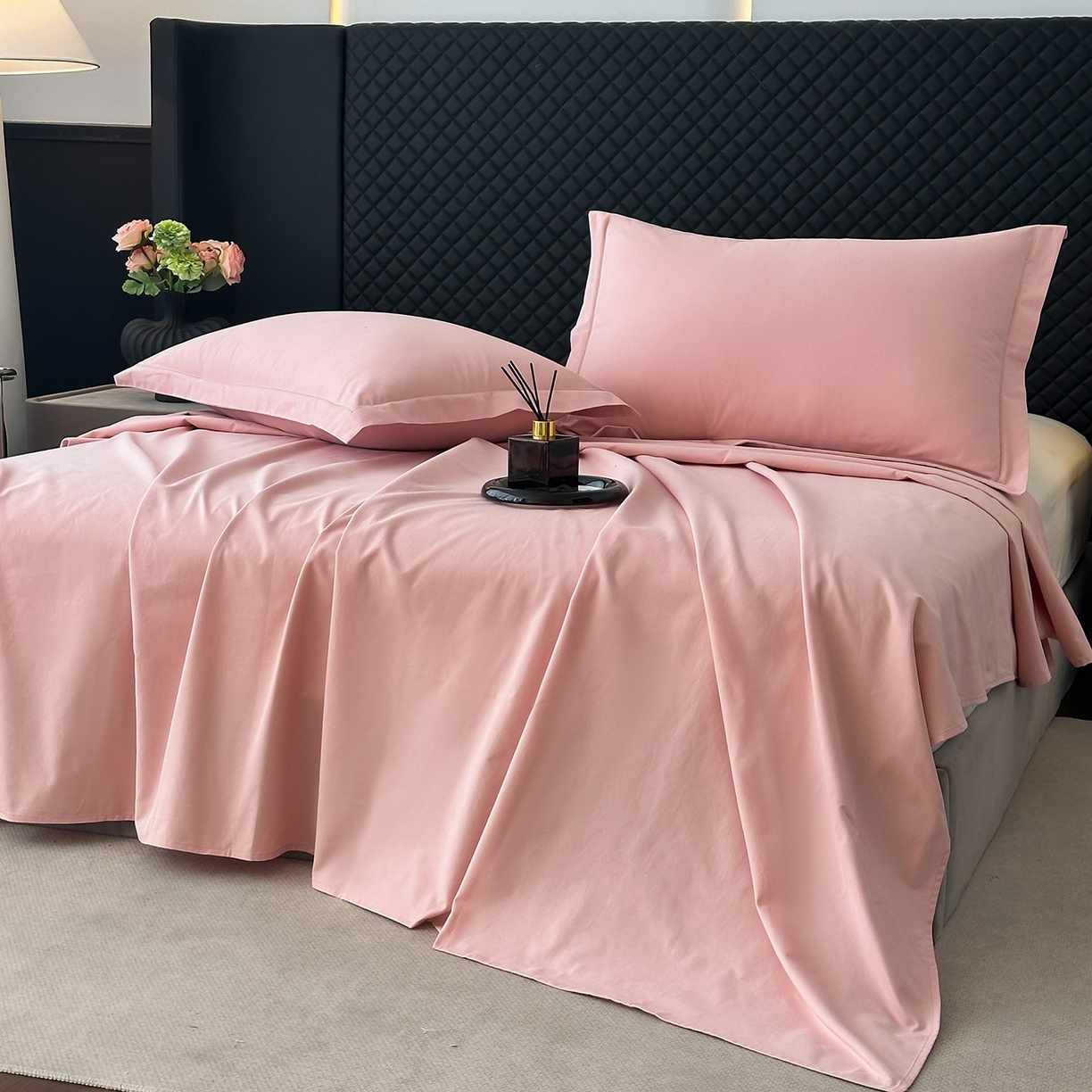 91家纺网 家纺一手货源 找家纺 宝时兰 2025新款加厚100%全棉长绒棉纯色磨毛单品床单纯棉枕套高密【提供买家秀/可定制其他尺寸】 木槿粉