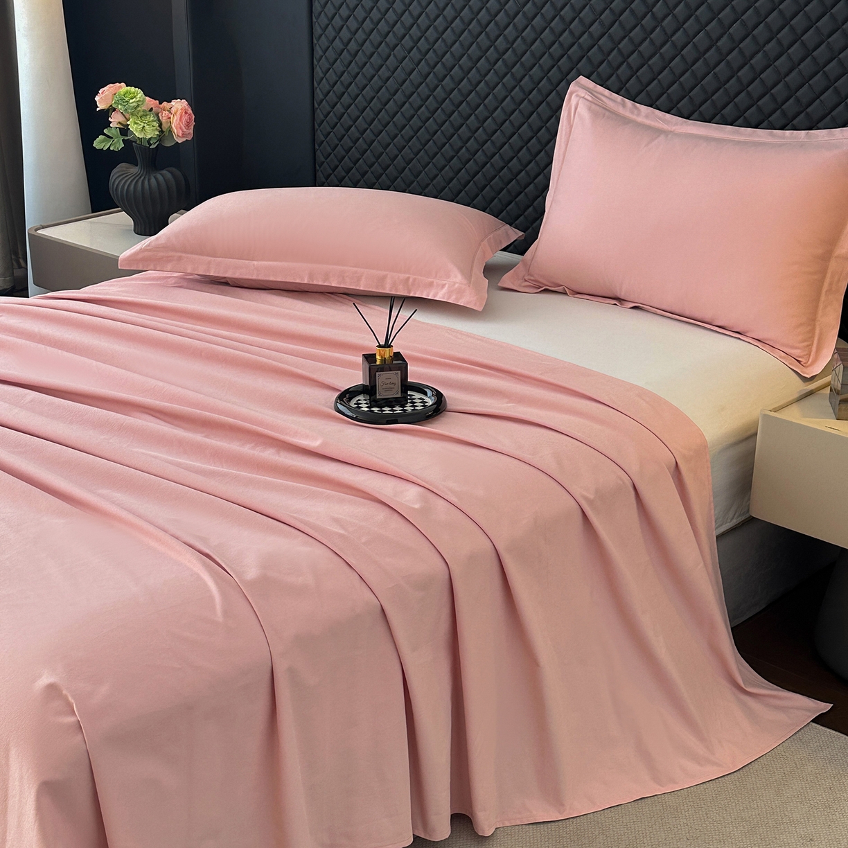 91家纺网 家纺一手货源 找家纺 宝时兰 2025新款加厚100%全棉长绒棉纯色磨毛单品床单纯棉枕套高密【提供买家秀/可定制其他尺寸】 木槿粉