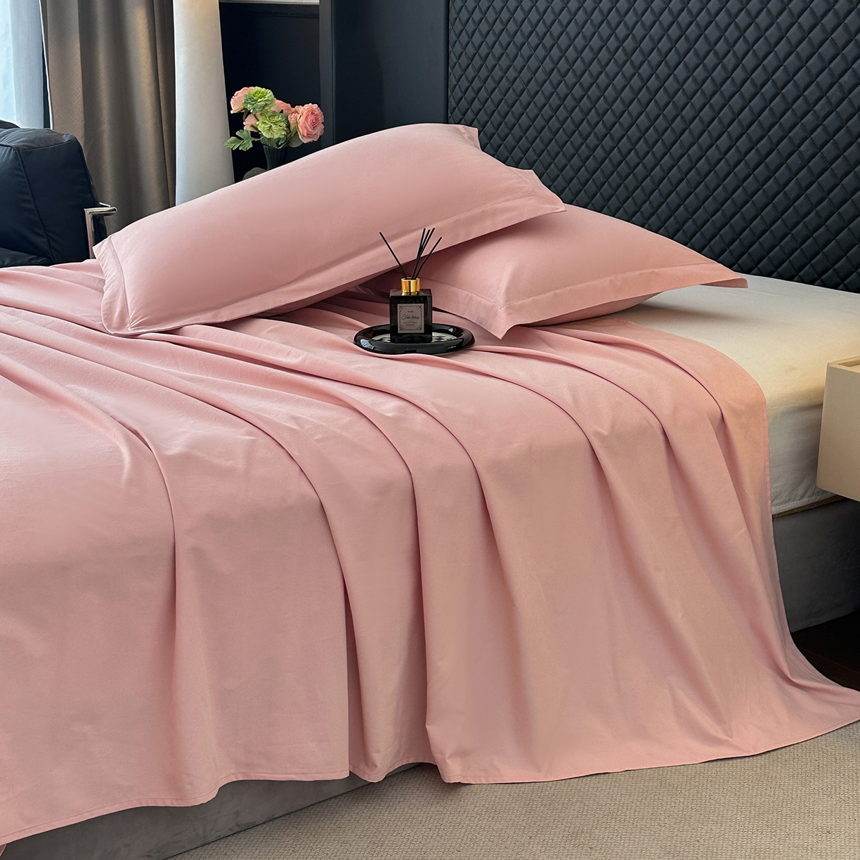 91家纺网 家纺一手货源 找家纺 宝时兰 2025新款加厚100%全棉长绒棉纯色磨毛单品床单纯棉枕套高密【提供买家秀/可定制其他尺寸】 木槿粉