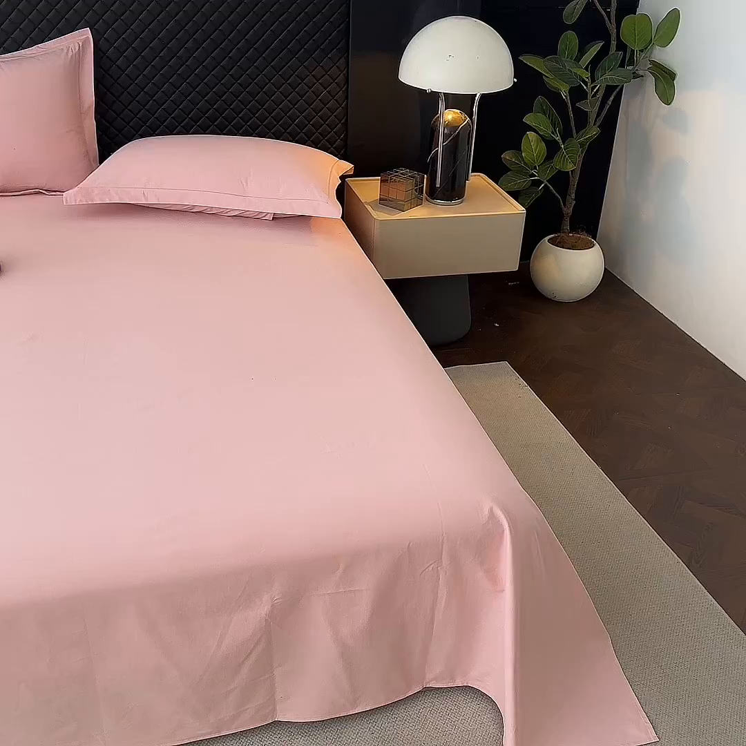 91家纺网 家纺一手货源 找家纺 宝时兰 2025新款加厚100%全棉长绒棉纯色磨毛单品床单纯棉枕套高密【提供买家秀/可定制其他尺寸】 木槿粉