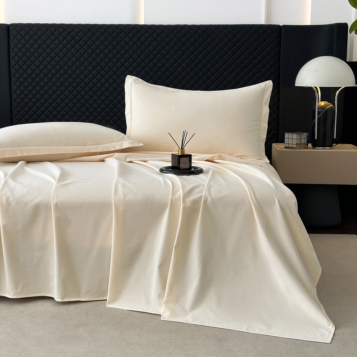 91家纺网 家纺一手货源 找家纺 宝时兰 2025新款加厚100%全棉长绒棉纯色磨毛单品床单纯棉枕套高密【提供买家秀/可定制其他尺寸】 奶黄