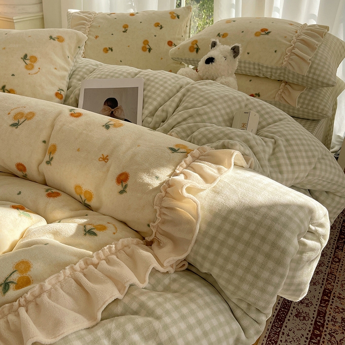 91家纺网 家纺一手货源 找家纺 （总）瑞莱 （持续上新）2025冬季新款拼接款花边牛奶绒四件套