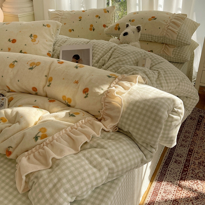 91家纺网 家纺一手货源 找家纺 （总）瑞莱 （持续上新）2025冬季新款拼接款花边牛奶绒四件套