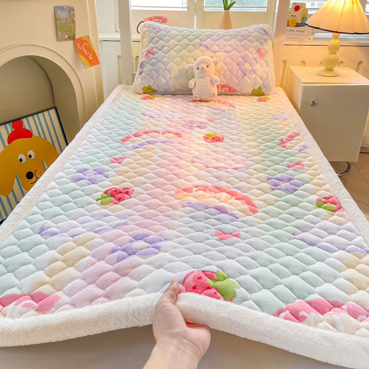 91家纺网 家纺一手货源 找家纺 （总）喜居 2025新款加厚印花牛奶绒夹棉床垫床褥垫褥子床护垫