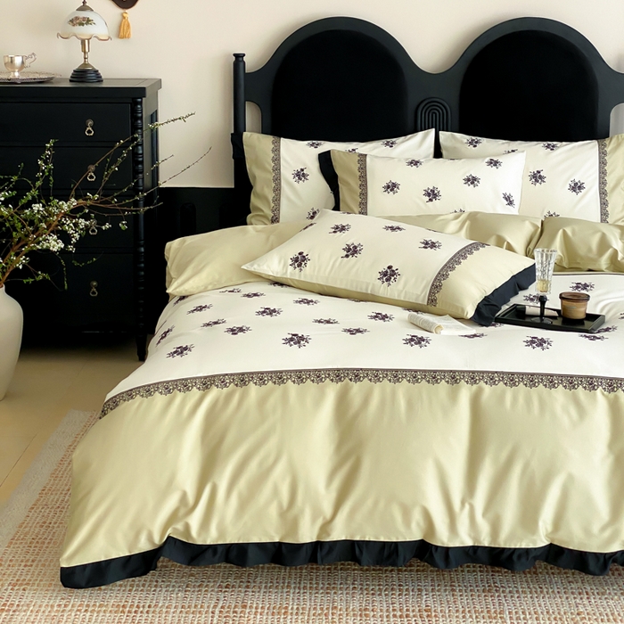 91家纺网 家纺一手货源 找家纺 （总）云栖家居 2025新款全棉纯棉长绒棉纯棉刺绣四件套-浅陌（控价不低于318元）