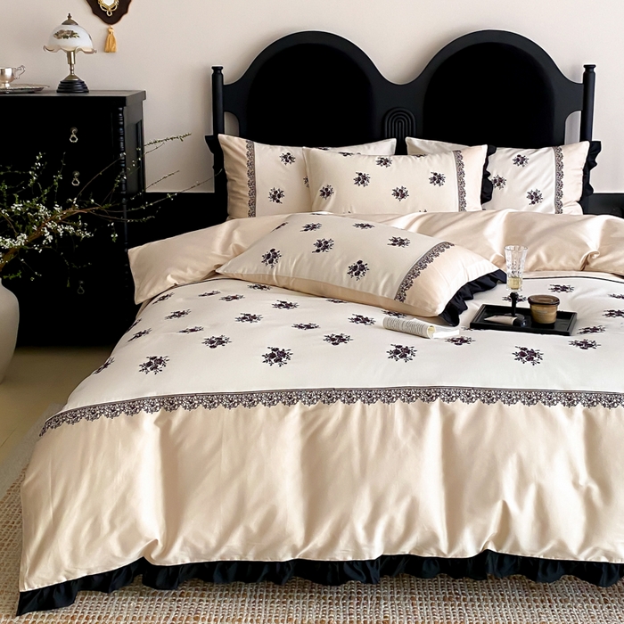 91家纺网 家纺一手货源 找家纺 （总）云栖家居 2025新款全棉纯棉长绒棉纯棉刺绣四件套-浅陌（控价不低于318元）