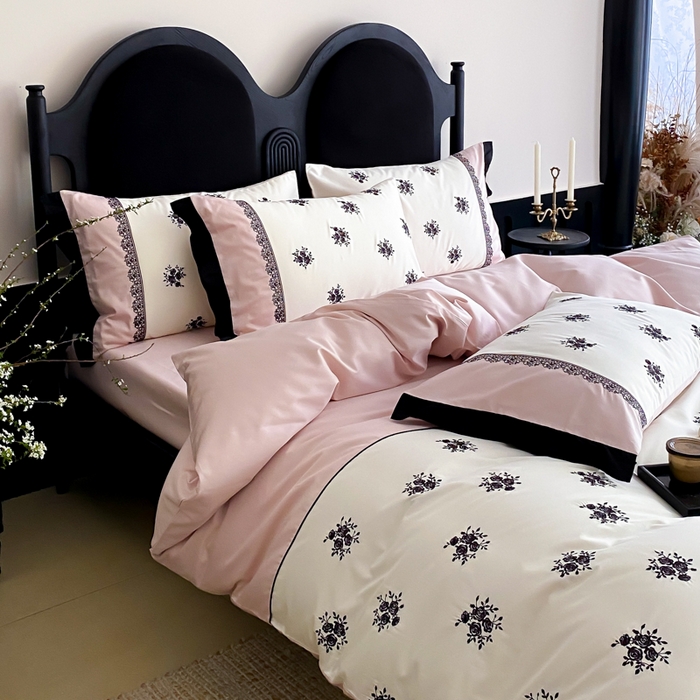 91家纺网 家纺一手货源 找家纺 云栖家居 2025新款全棉纯棉长绒棉纯棉刺绣四件套-浅陌（控价不低于318元） 浅陌-粉