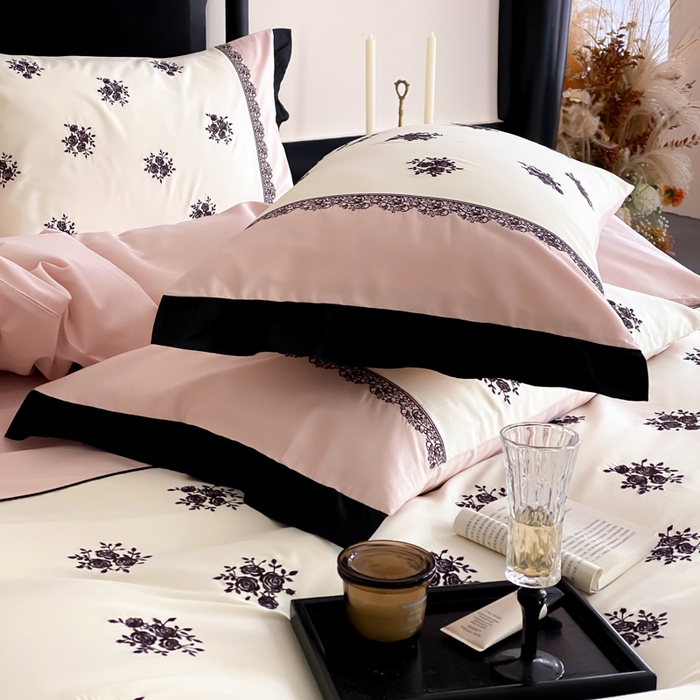 91家纺网 家纺一手货源 找家纺 云栖家居 2025新款全棉纯棉长绒棉纯棉刺绣四件套-浅陌（控价不低于318元） 浅陌-粉