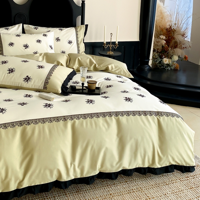 91家纺网 家纺一手货源 找家纺 云栖家居 2025新款全棉纯棉长绒棉纯棉刺绣四件套-浅陌（控价不低于318元） 浅陌-绿