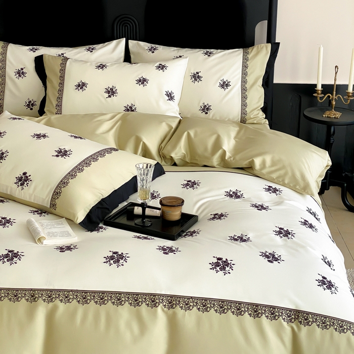 91家纺网 家纺一手货源 找家纺 云栖家居 2025新款全棉纯棉长绒棉纯棉刺绣四件套-浅陌（控价不低于318元） 浅陌-绿