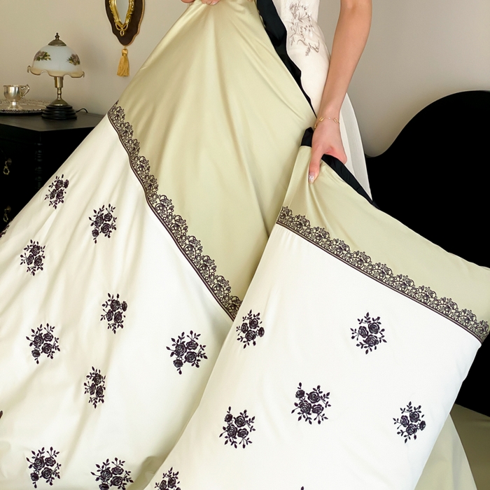 91家纺网 家纺一手货源 找家纺 云栖家居 2025新款全棉纯棉长绒棉纯棉刺绣四件套-浅陌（控价不低于318元） 浅陌-绿