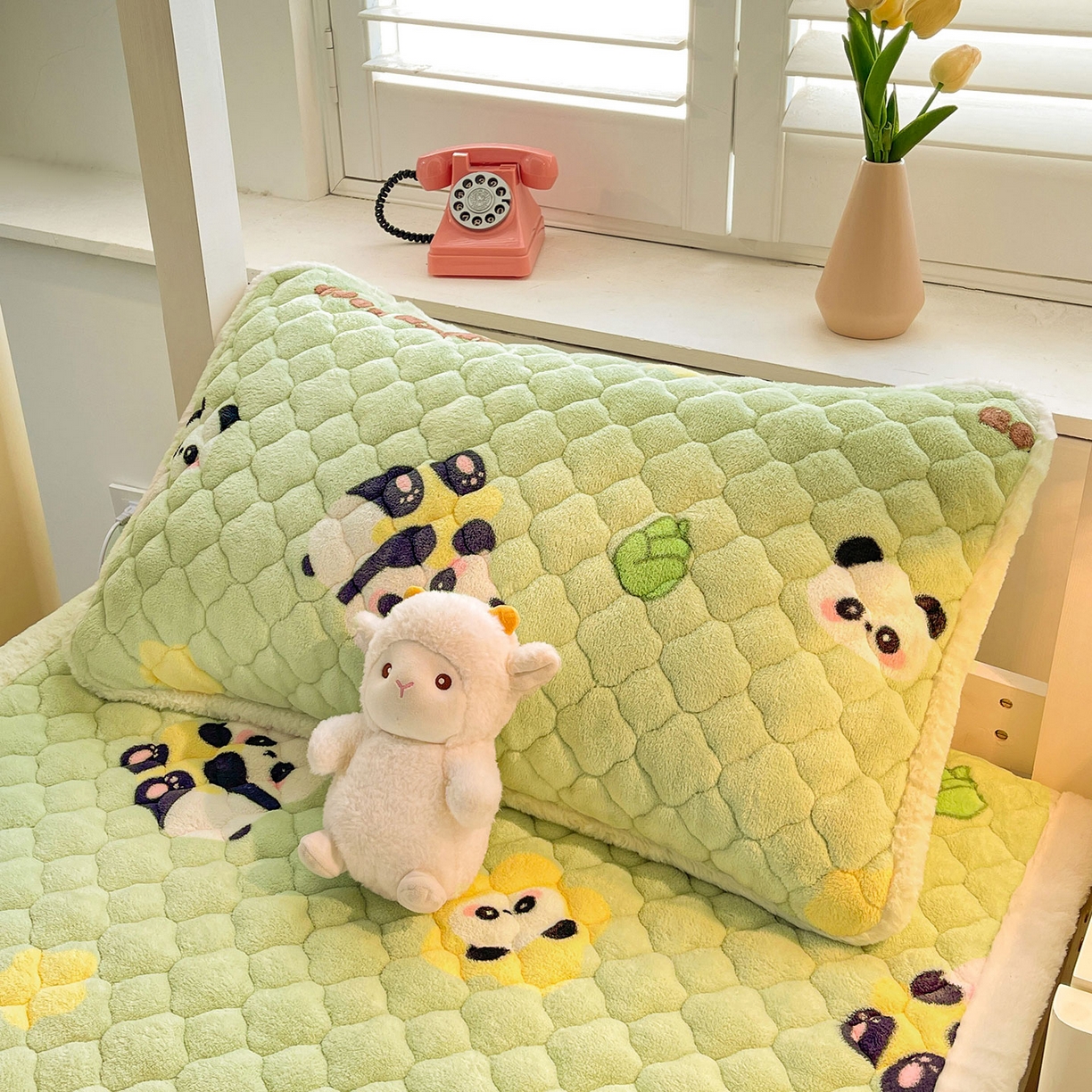 91家纺网 家纺一手货源 找家纺 喜居 2025新款加厚印花牛奶绒夹棉床垫床褥垫褥子床护垫 晚安熊猫