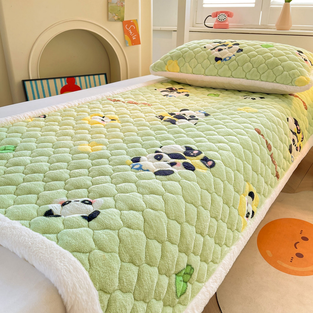 91家纺网 家纺一手货源 找家纺 喜居 2025新款加厚印花牛奶绒夹棉床垫床褥垫褥子床护垫 晚安熊猫