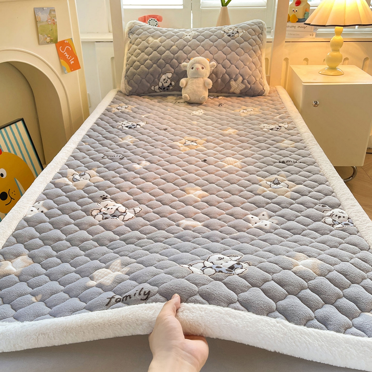 喜居 2025新款加厚印花牛奶绒夹棉床垫床褥垫褥子床护垫 星际萌宠