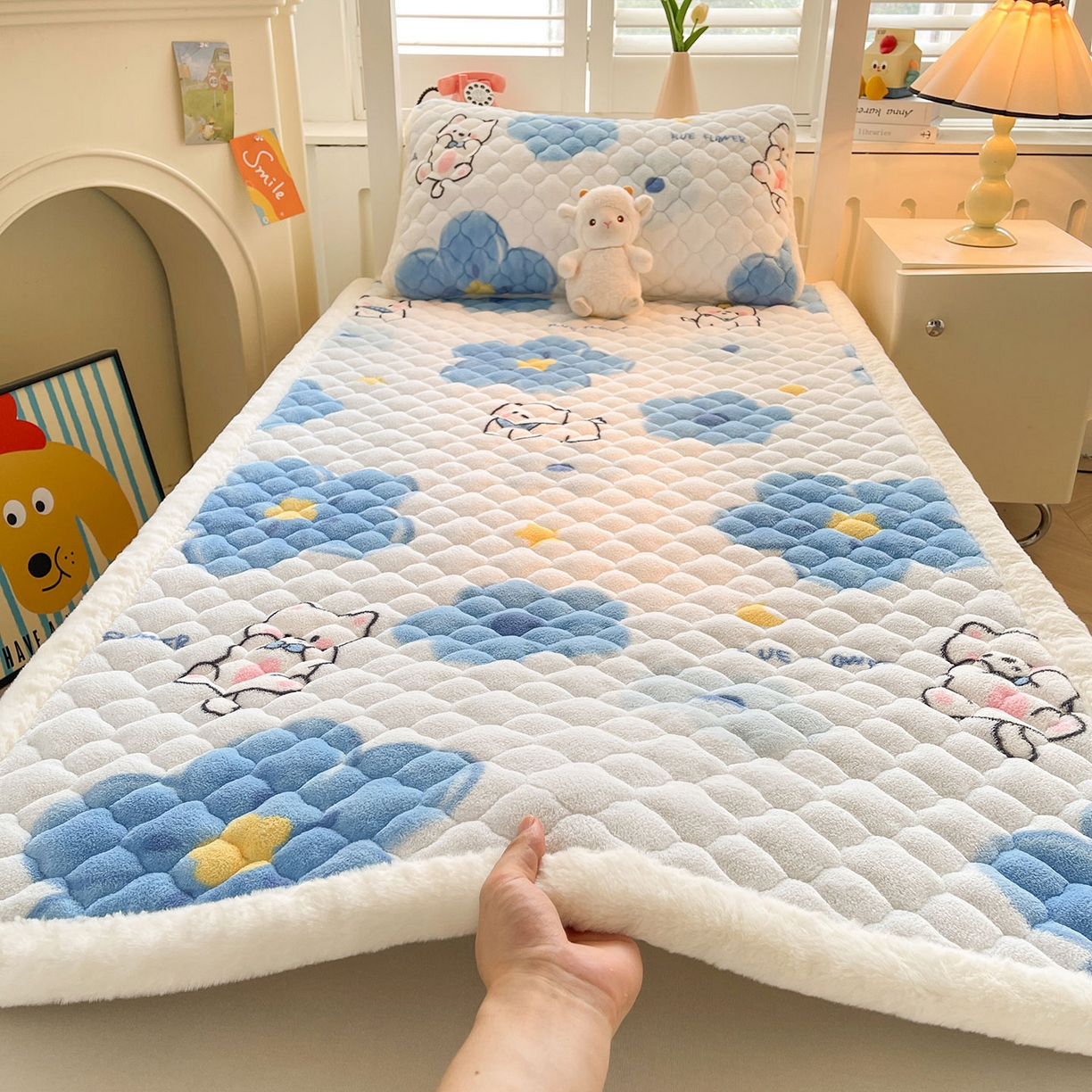 喜居 2025新款加厚印花牛奶绒夹棉床垫床褥垫褥子床护垫 元气喵