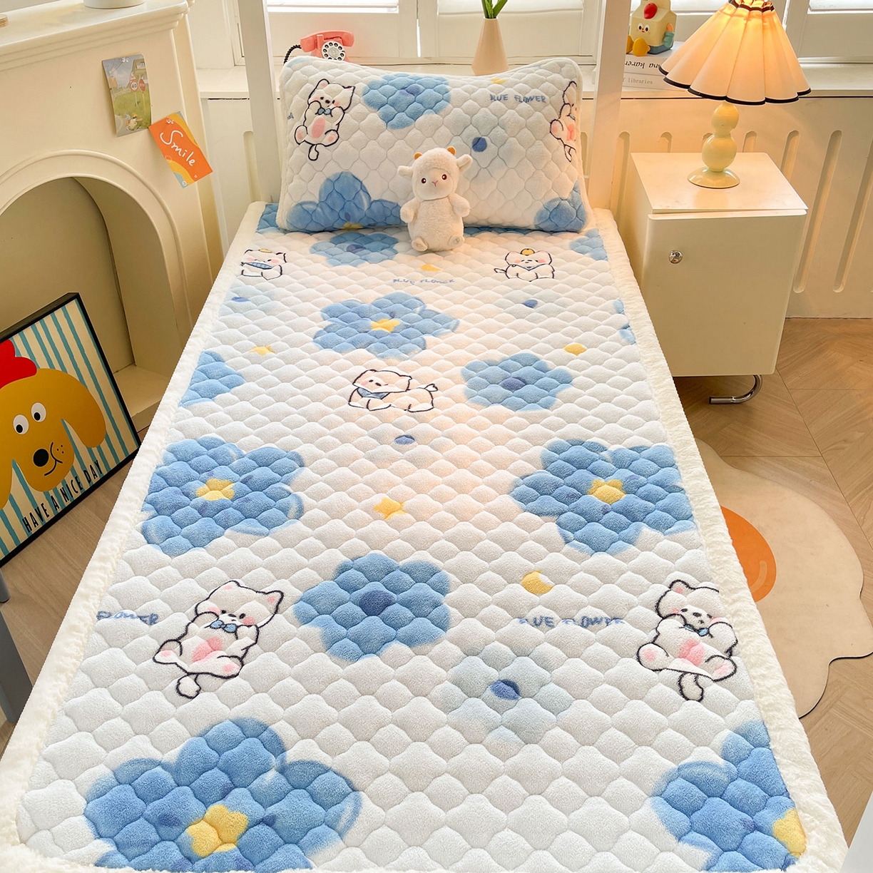 91家纺网 家纺一手货源 找家纺 喜居 2025新款加厚印花牛奶绒夹棉床垫床褥垫褥子床护垫 元气喵