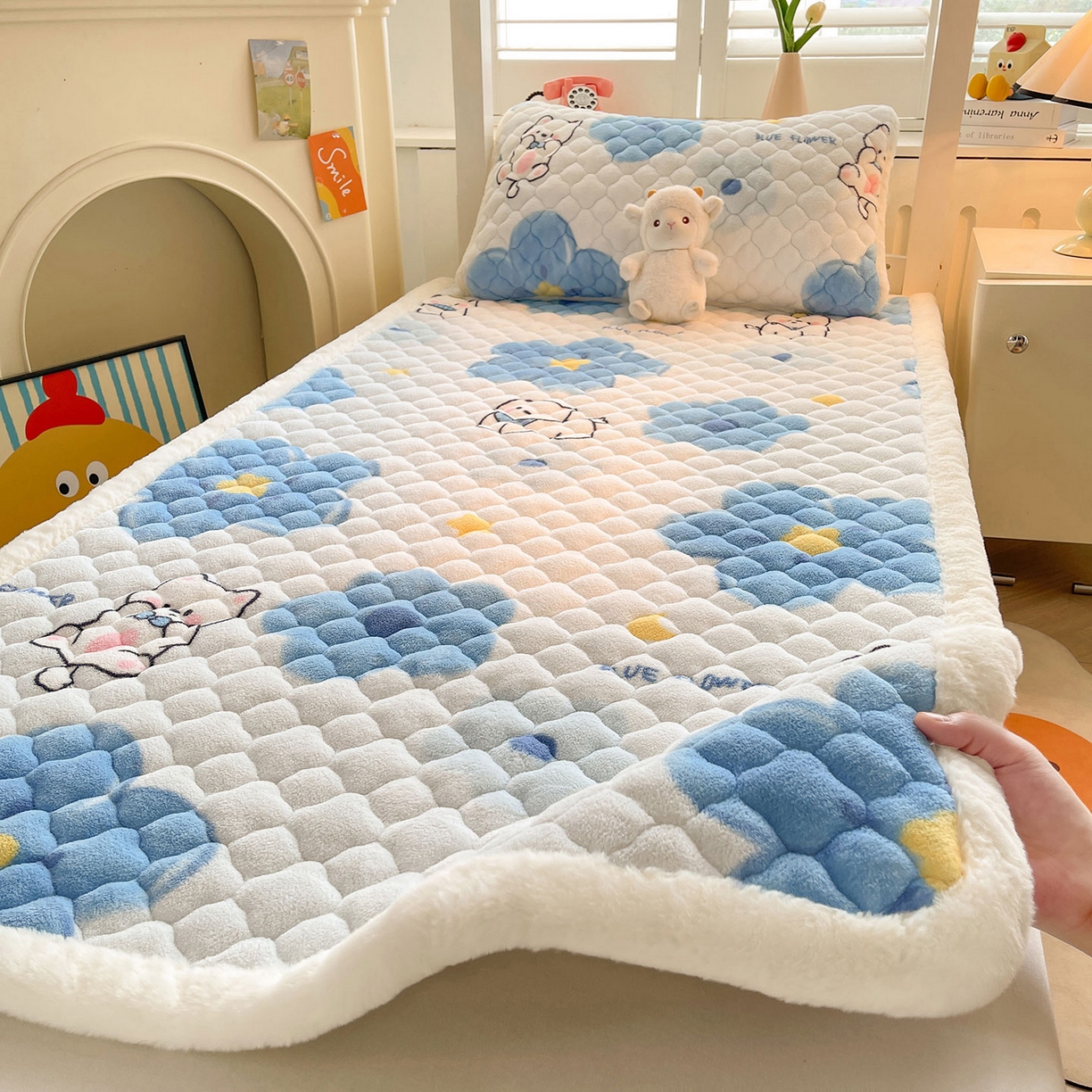 91家纺网 家纺一手货源 找家纺 喜居 2025新款加厚印花牛奶绒夹棉床垫床褥垫褥子床护垫 元气喵