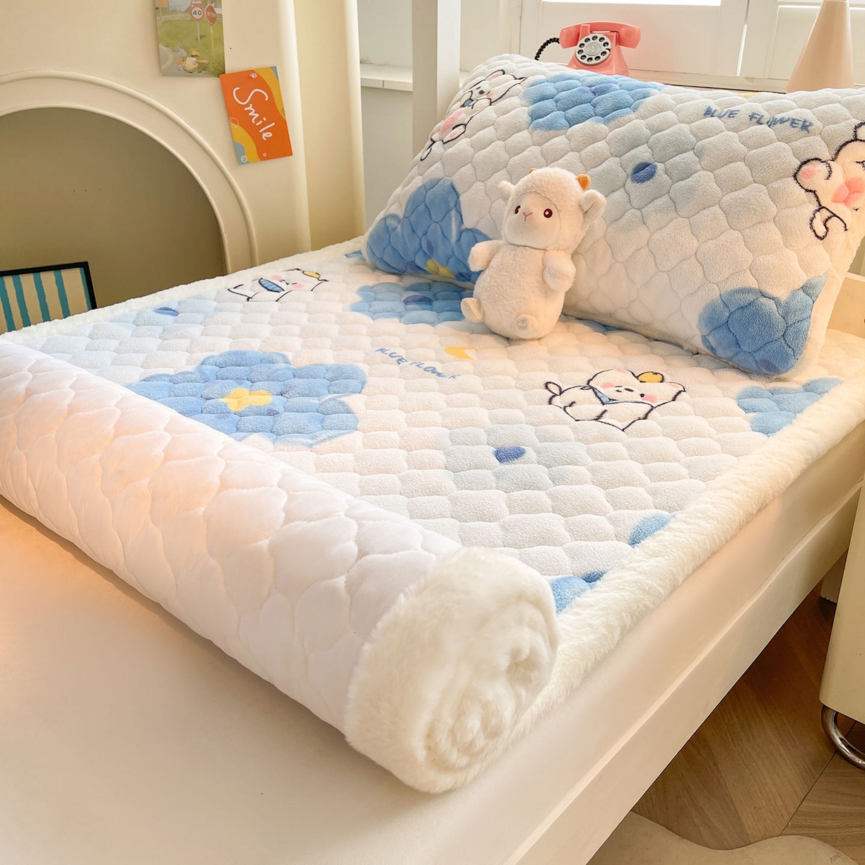 91家纺网 家纺一手货源 找家纺 喜居 2025新款加厚印花牛奶绒夹棉床垫床褥垫褥子床护垫 元气喵