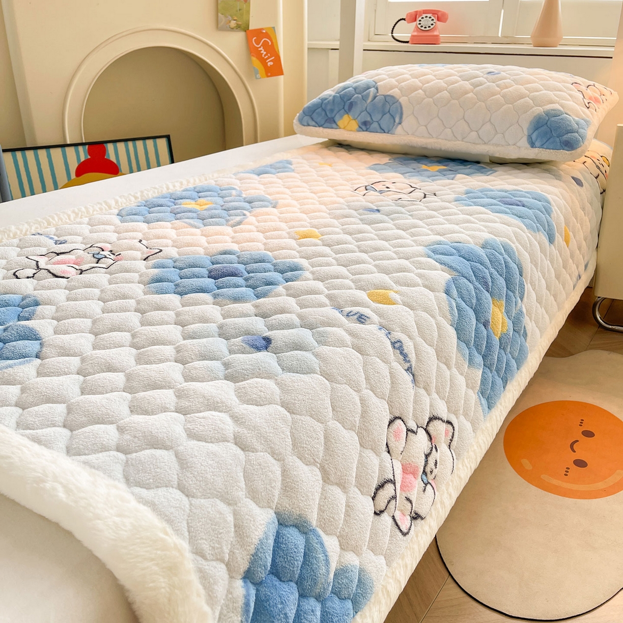 91家纺网 家纺一手货源 找家纺 喜居 2025新款加厚印花牛奶绒夹棉床垫床褥垫褥子床护垫 元气喵