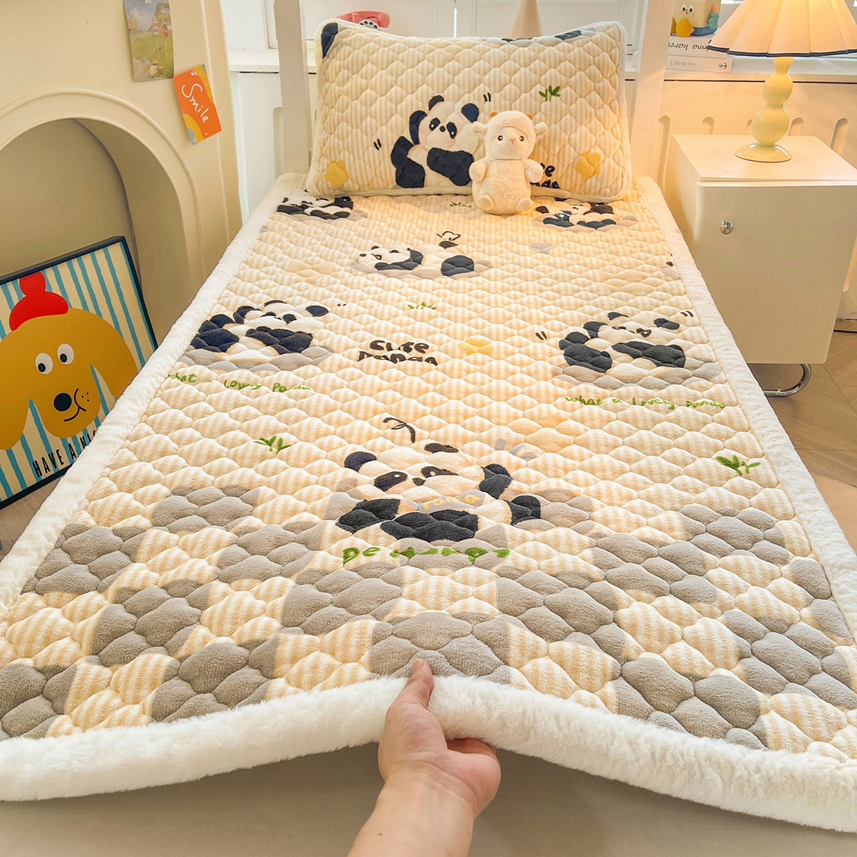 喜居 2025新款加厚印花牛奶绒夹棉床垫床褥垫褥子床护垫 小灰熊猫