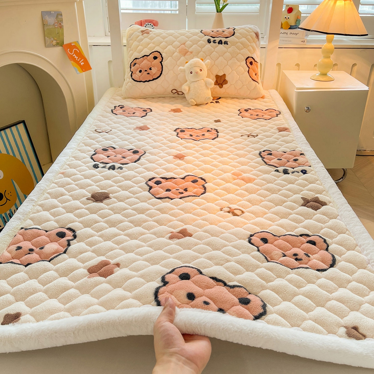 喜居 2025新款加厚印花牛奶绒夹棉床垫床褥垫褥子床护垫 小熊宝