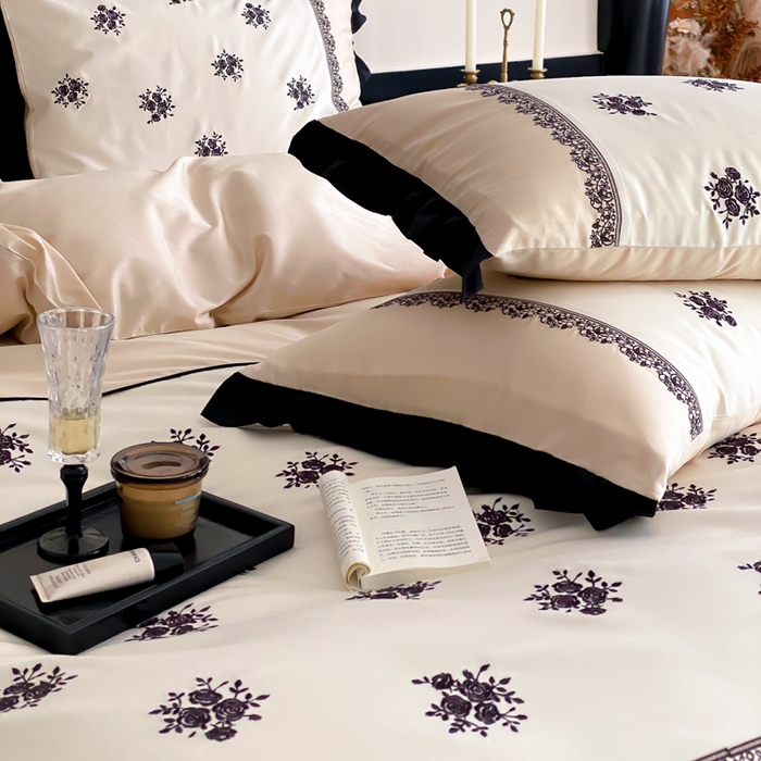 91家纺网 家纺一手货源 找家纺 云栖家居 2025新款全棉纯棉长绒棉纯棉刺绣四件套-浅陌（控价不低于318元） 浅陌-香槟白