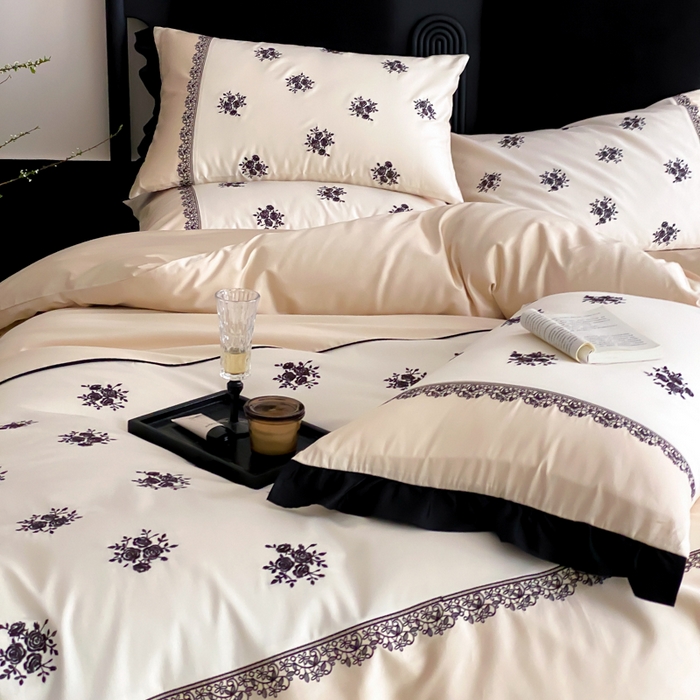 91家纺网 家纺一手货源 找家纺 云栖家居 2025新款全棉纯棉长绒棉纯棉刺绣四件套-浅陌（控价不低于318元） 浅陌-香槟白